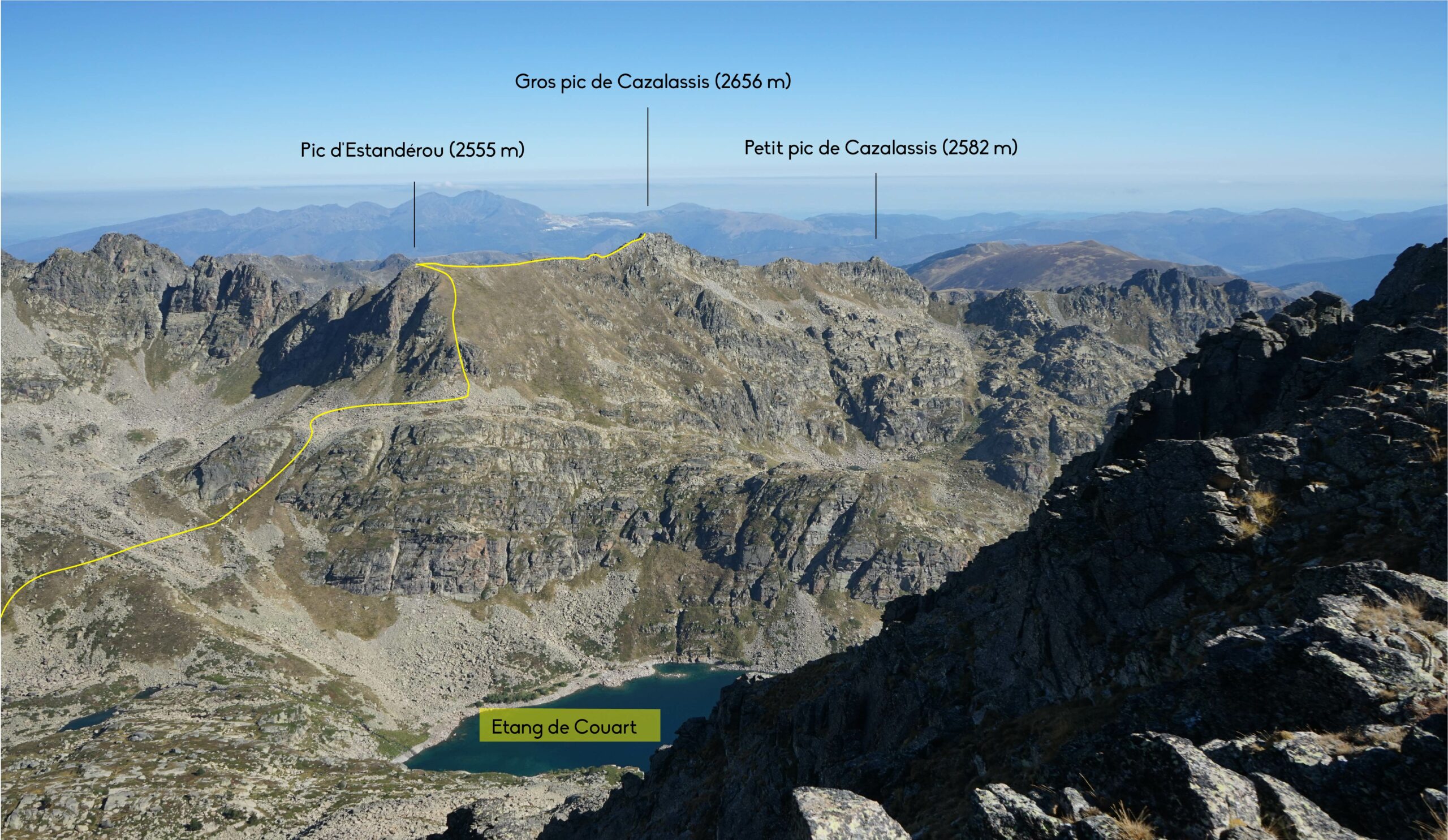 Pic de l’Albe (2764 m) – Gros pic de Cazalassis (2656 m) – Petit pic de Cazalassis (2582 m) depuis la piste des Esquerres
